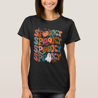 Camiseta Groovy Spooky Vibes Vintage Fantasma Floral Hippie