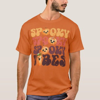 Camiseta Groovy Spooky Vibes Vintage Pumpkin Ghost Hippie H