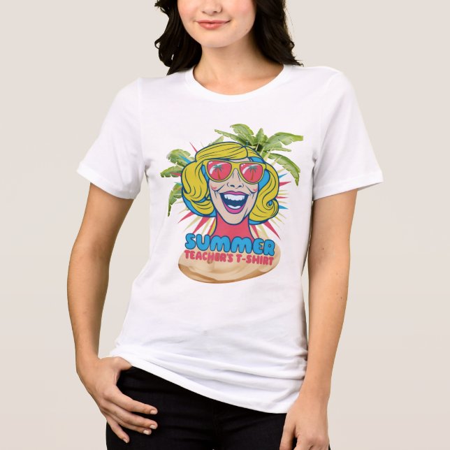 Camiseta Groovy Summer Vibes Smiley Tee para Professores (Frente)