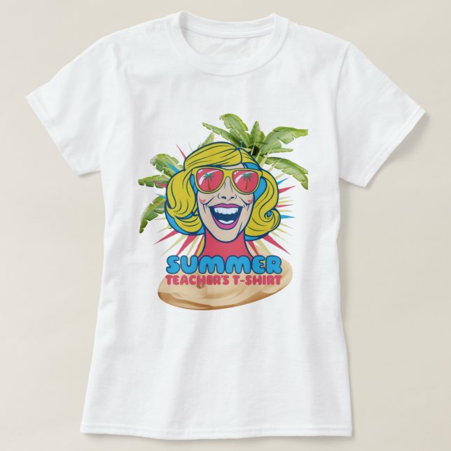 Camiseta Groovy Summer Vibes Smiley Tee para Professores (Frente do Design)