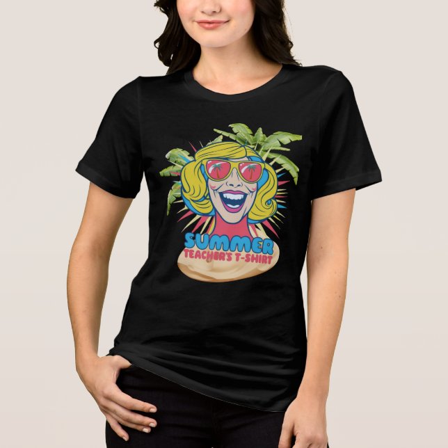 Camiseta Groovy Summer Vibes Smiley Tee para Professores (Frente)