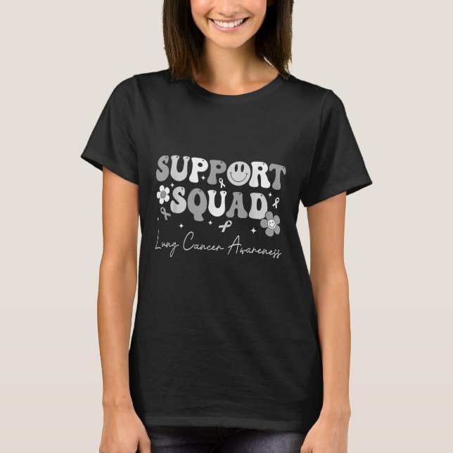 Camiseta Groovy Support Squad Lung Cancer Consciência Branc (Frente)