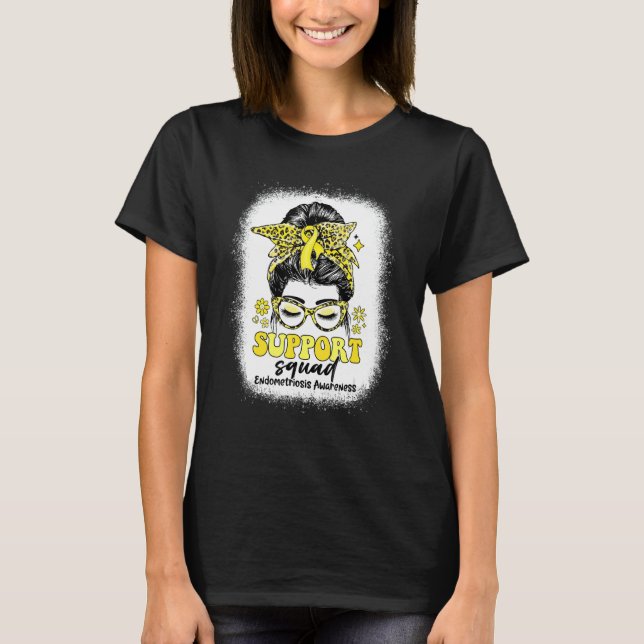 Camiseta Groovy Support Squad Messy Bun Endometriosis Aware (Frente)