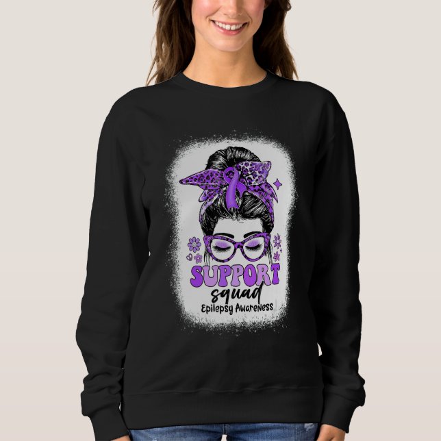 Camiseta Groovy Support Squad Messy Bun Epilepsy Awareness (Frente)
