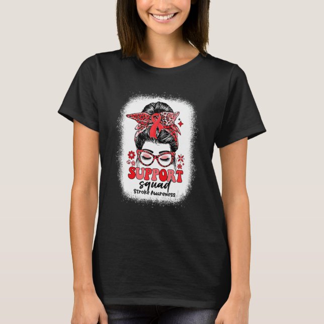 Camiseta Groovy Support Squad Messy Bun Stroke Awarness (Frente)