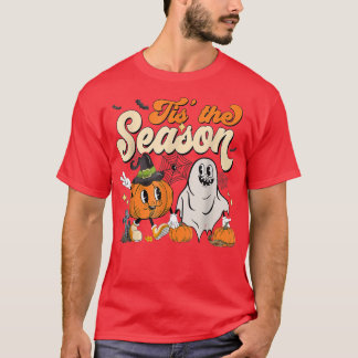 Camiseta Groovy Tis The Season Pumpkin Floral Ghost Hippie