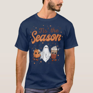 Camiseta Groovy Tis The Season Pumpkin Floral Ghost Hippie
