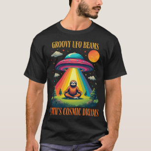 Camiseta Groovy Ufo Raios Sloth Sonhos Cósmicos Sloth Engra