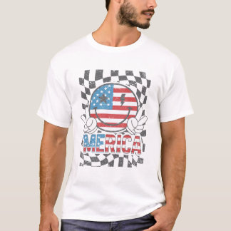 Camiseta Groovy USA Flag Smile | 4 de julho de 'Merica Art'