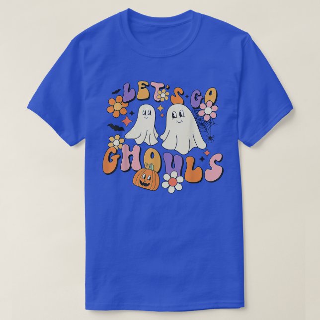Camiseta Groovy Vamos Go Ghouls Floral Ghost Hippie Hallowe (Frente do Design)