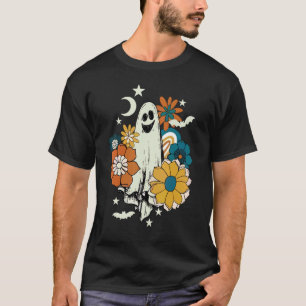 Camiseta Groovy Vintage Floral Ghost Cute Halloween Spooky