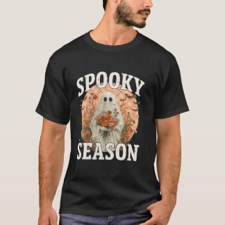 Camiseta Groovy Vintage Floral Ghost Cute Halloween Spooky