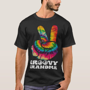 Camiseta Groovy Vovó Sinal de Paz Hipie Tie Dye