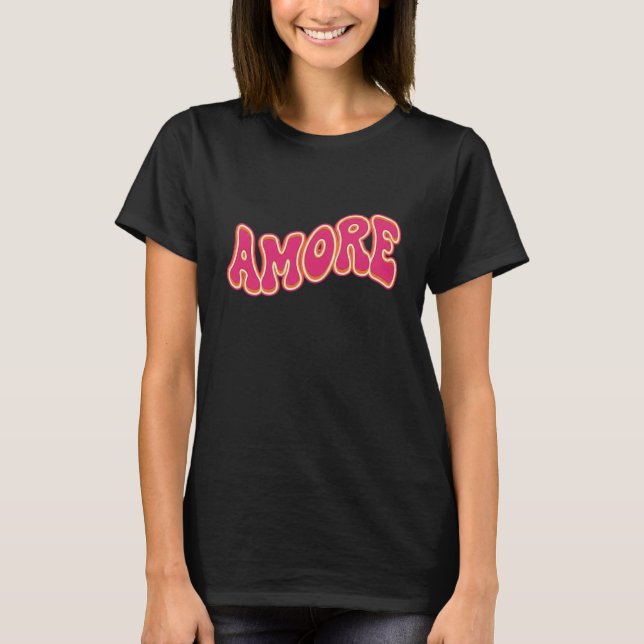 Camiseta Groovy Wavy Text AMORE Retro 70s Valentine  (Frente)