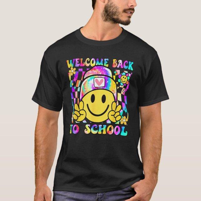 Camiseta Groovy Welcome Back To School Tie Dye Teacher Stud (Frente)