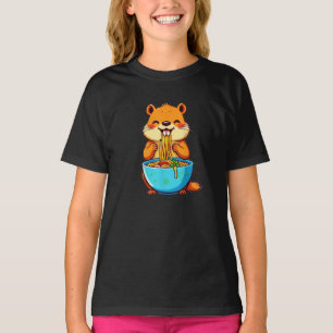 Camiseta Groundhog Comendo Ramen Feliz Dia do Marmoço