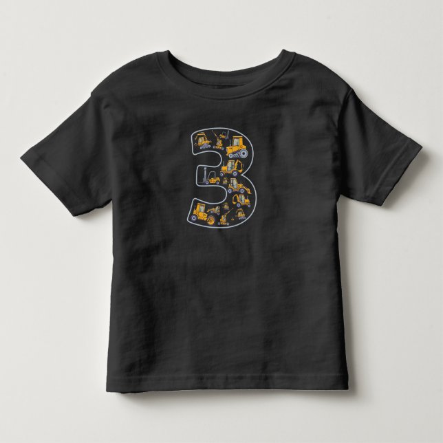 Camiseta grua de aniversário de 3 anos de construção com 3  (Frente)
