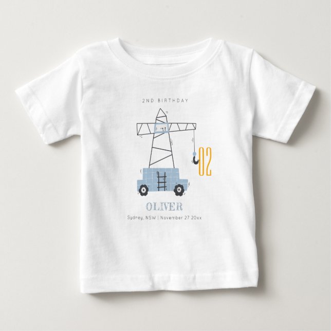 Camiseta Grua de Construção Cuta Qualquer Idade Aniversário (Frente)