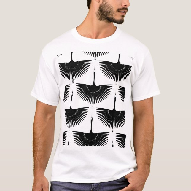 Camiseta Grua Graciosa: Padrão de Pássaro Oriental (Frente)
