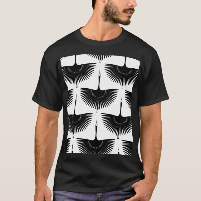 Camiseta Grua Graciosa: Padrão de Pássaro Oriental (Frente)
