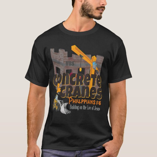 Camiseta Gruas Concretas VBS 20 Edifício Amor Jesus Backhoe (Frente)