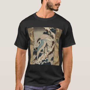 Camiseta Gruas em Pine Hokusai coberto de neve