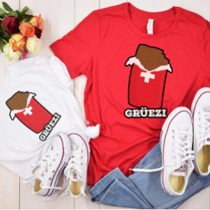 Camiseta Grüezi - Olá em Suíço num Chocolate Suíço