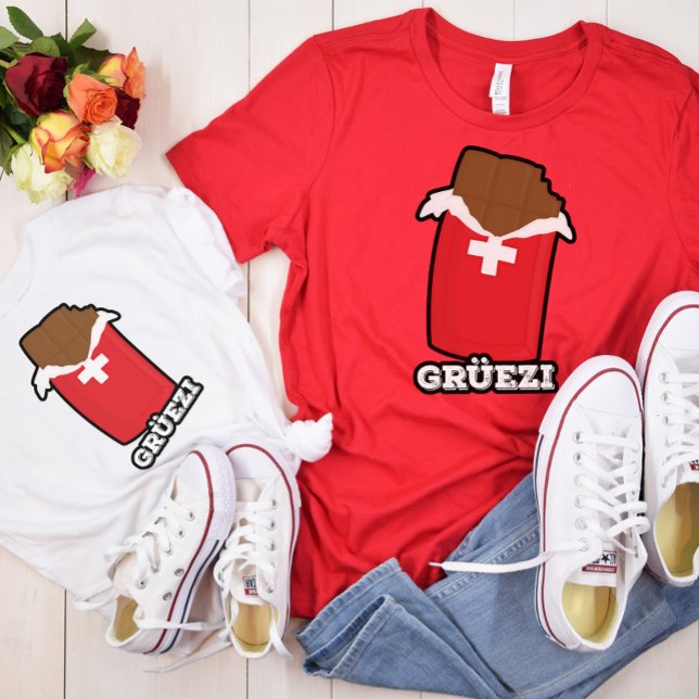 Camiseta Grüezi - Olá em Suíço num Chocolate Suíço (Criador carregado)