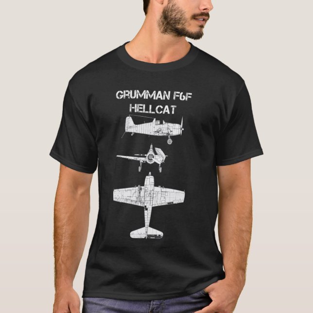 Camiseta Grumman F6F Hellcat WW2 Airplane Blueprint (Frente)