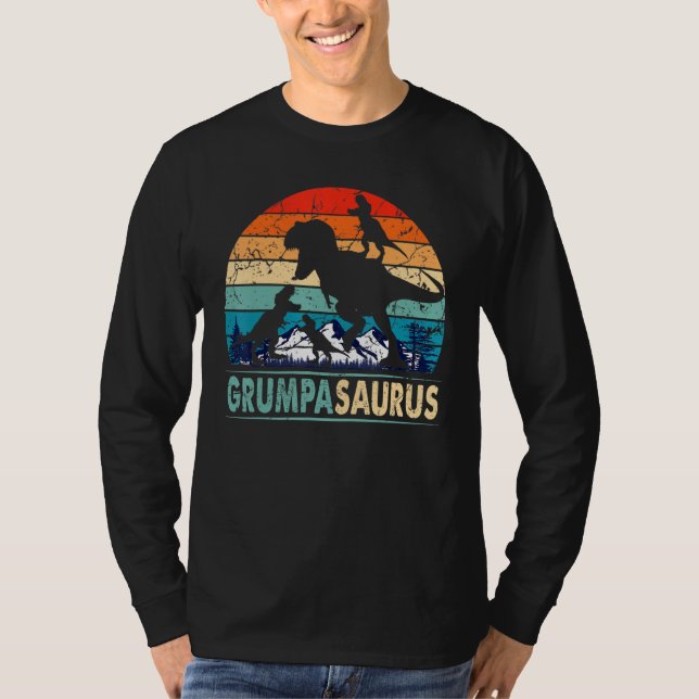 Camiseta Grumpasauro T Rex Grumpa Dinossauro 3 Crianças Eng (Frente)
