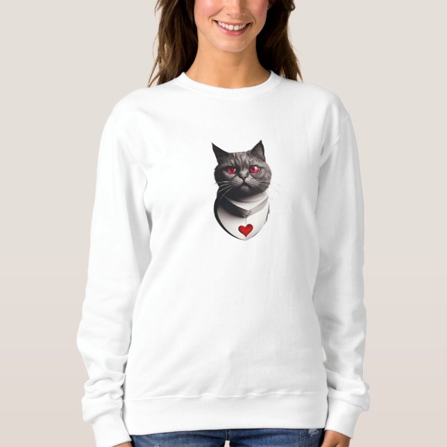 Camiseta Grumpy Cat Shirt with Red Eyes & Heart Collar – Fu (Frente)
