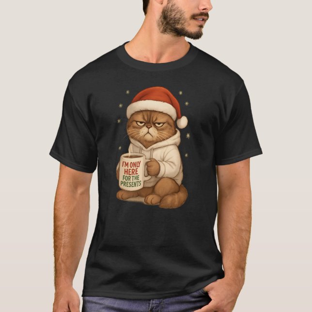 Camiseta Grumpy Christmas Cat with Santa Hat (Frente)