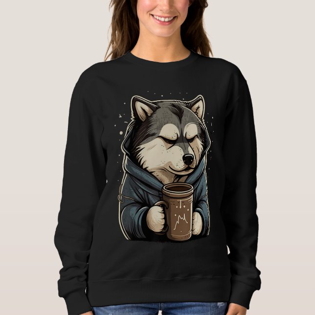 Camiseta Grumpy Coffee  Dog on Coffee Alaskan Malamute (Frente)
