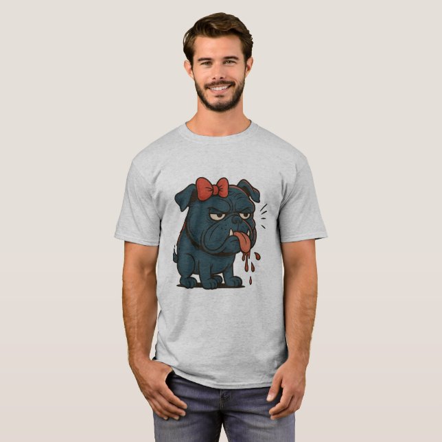 Camiseta Grumpy Drooling Pug with Red Bow – Funny Dog Attit (Frente Completa)