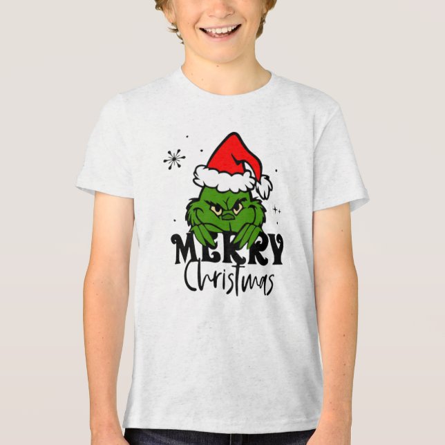 Camiseta Grumpy Green Christmas Character in Santa Hat (Frente)