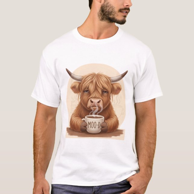 Camiseta Grumpy Highland Cow Coffee Lover - Cute Fluffy Cow (Frente)