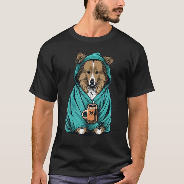 Camiseta Grumpy Sheltie Coffee  Dog on Coffee Shetland Shee (Frente)