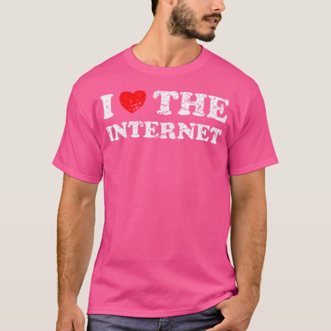 Camiseta Grunge Angustiado Desgastado Eu Amo a Internet (Frente)