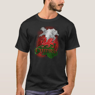 Camiseta Grunge do TShirt de Galês com dragão e mapa de