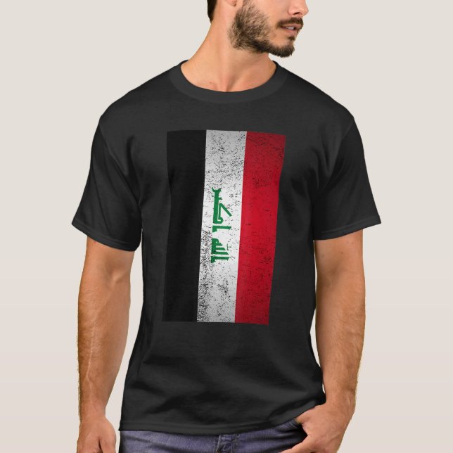 Camiseta Grunge Iraque Flag Retro Oriente Médio Curdo Árabe (Frente)