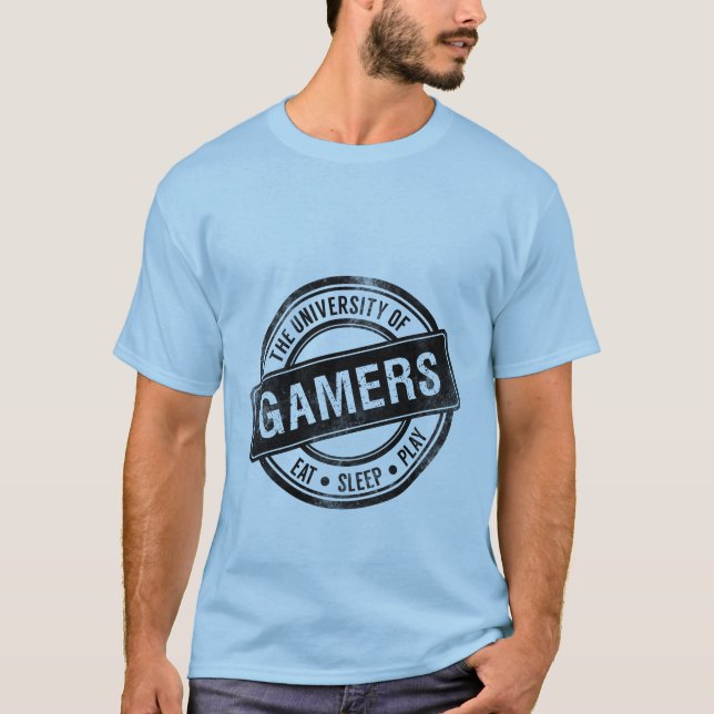 Camiseta Grunge para Jogos Universidade de Gamers (Frente)
