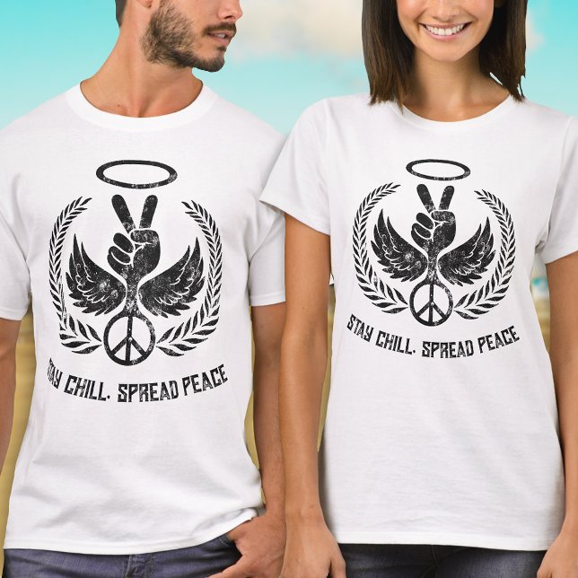 Camiseta Grunge, paz aflita e frio preto e branco (Criador carregado)