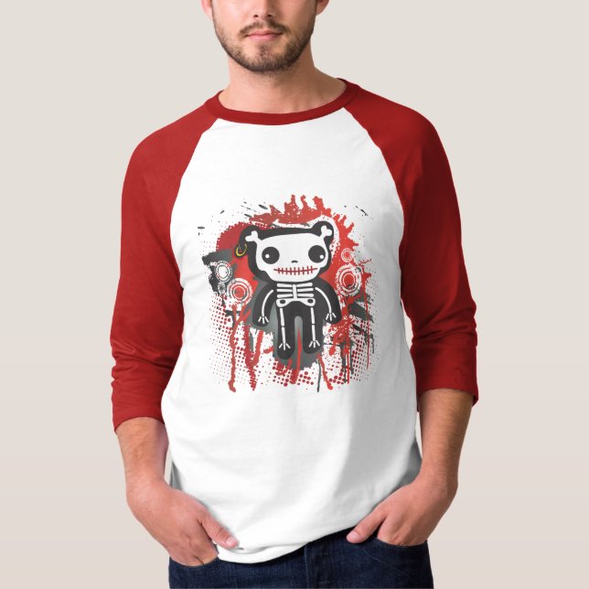 Camiseta grunge sangrento de esqueleto do urso de ursinho (Frente)