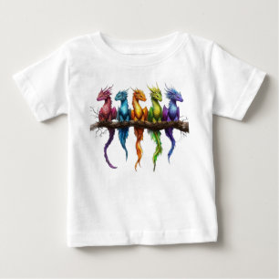 Camiseta Grupo Arco-íris de Dragões Bebês em Preto