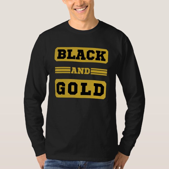 Camiseta Grupo de Dia de Jogo Negro E Dourado Para O Segund (Frente)