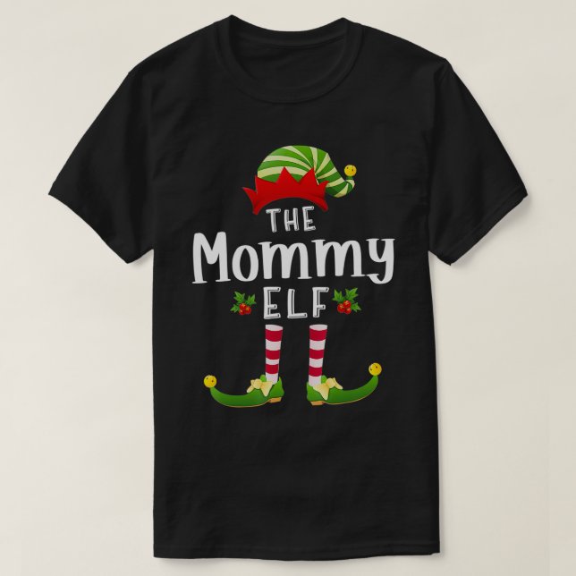 Camiseta Grupo Familiar de Festa de Natal da mamãe Elf Corr (Frente do Design)