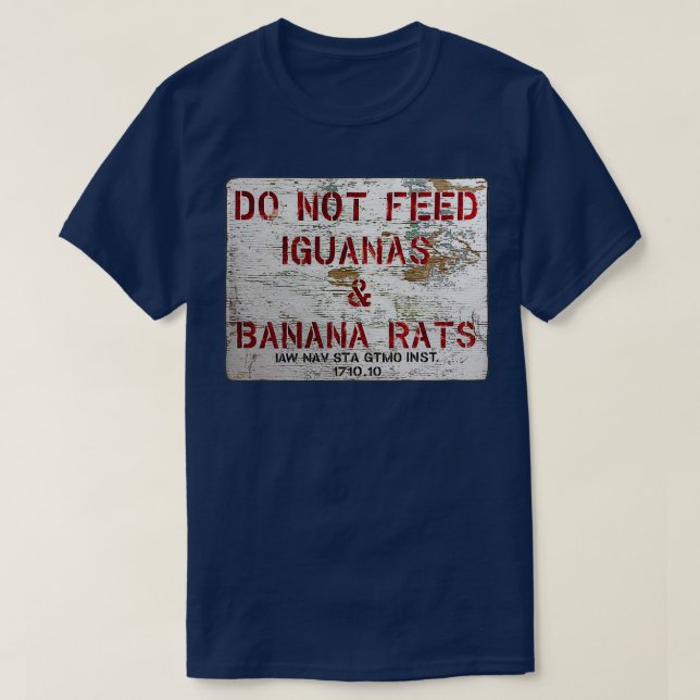 Camiseta GTMO Não Alimenta Iguanas Bananas Ratos Guantanamo (Frente do Design)