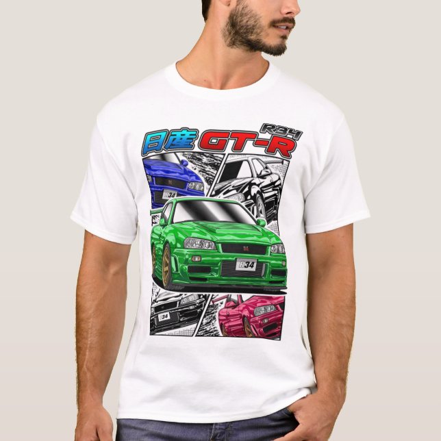 Camiseta Gtr T-ShirtJDM Legend Nissan Skyline GTR R34 (Frente)