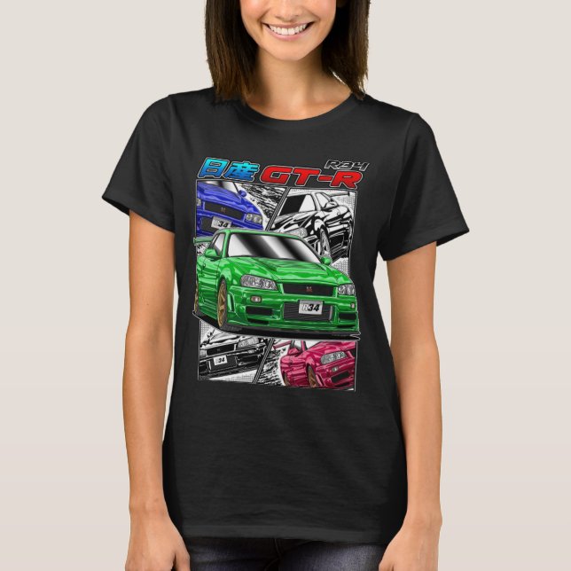 Camiseta Gtr T-ShirtJDM Legend Nissan Skyline GTR R34 (Frente)