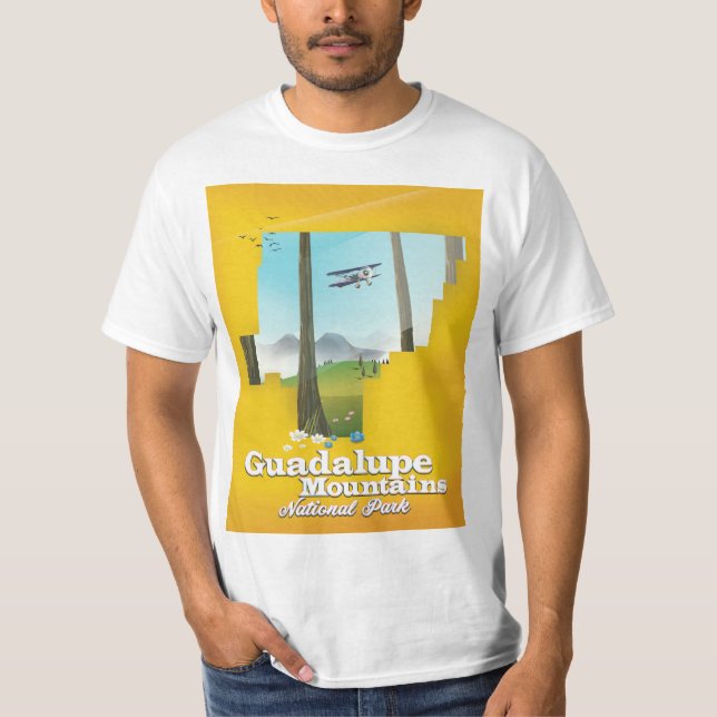 Camiseta Guadalupe serra Parque Nacional, mapa do Texas. (Frente)